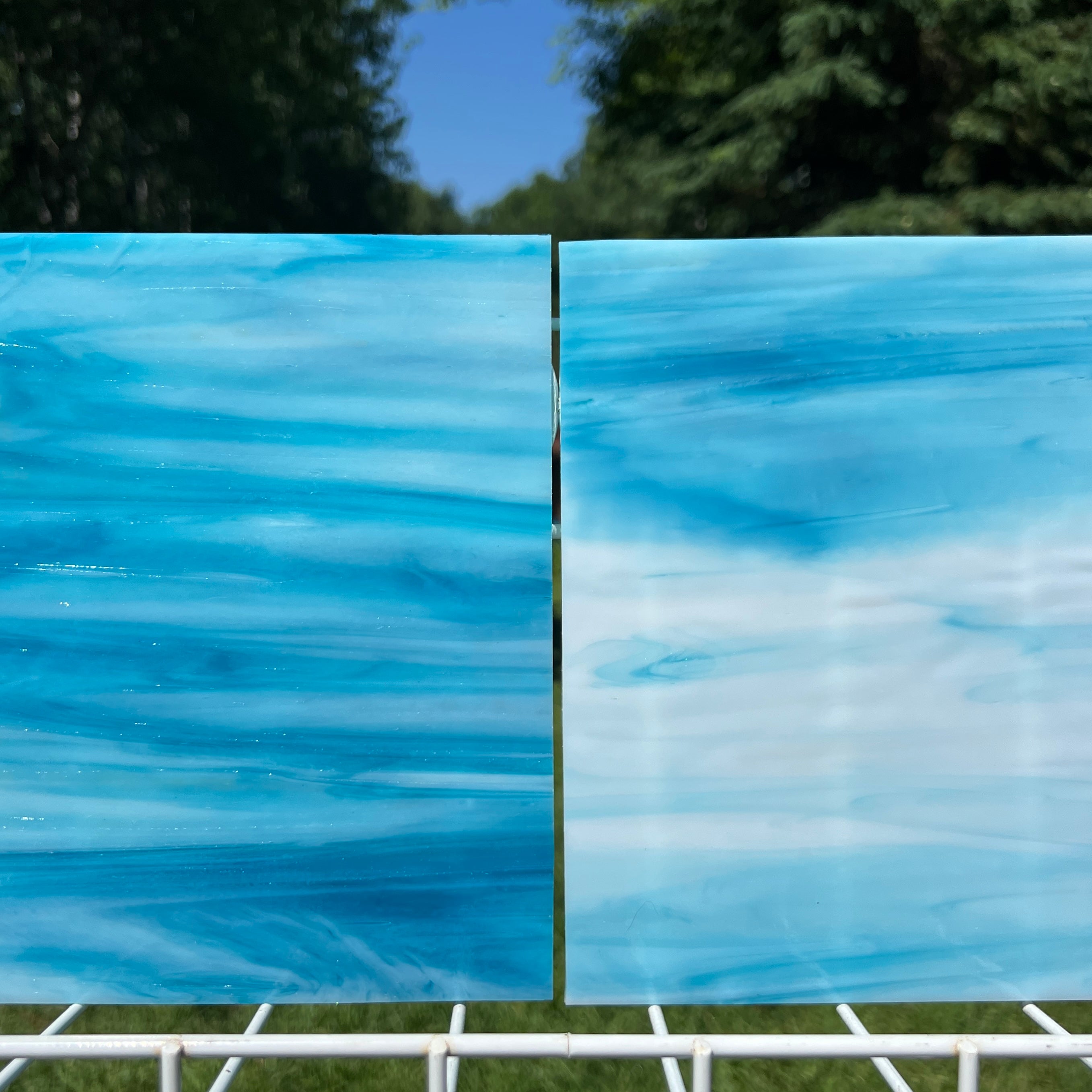Cornflower Sky Blue/Opal Wissmach Stained Glass - 2 Sheets (6"x8")